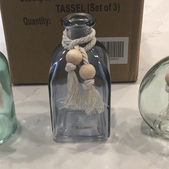 Sea-Blue Glass Bud Vase Trio, 5”H & 4.5”H Coastal Decor - Picture 3 of 7